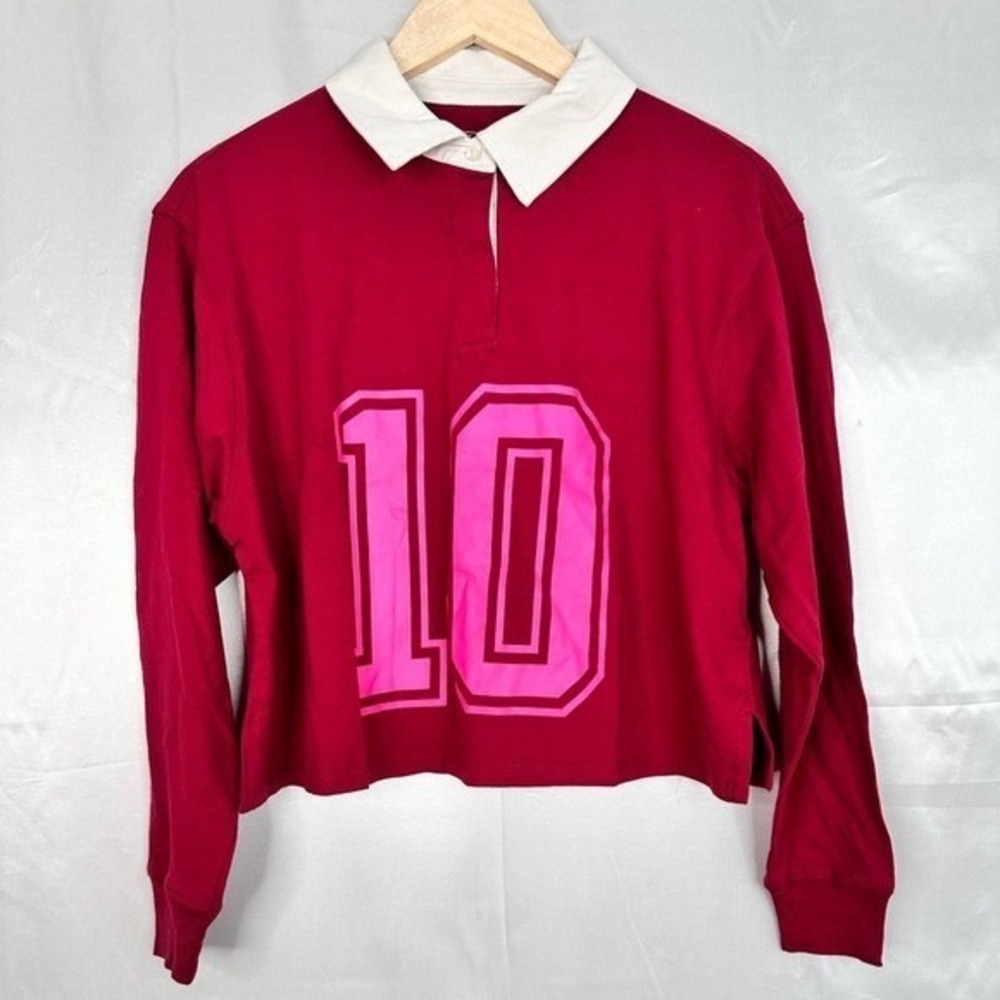 Mighty Fine Cropped Rugby Shirt Pink "10" NWT Size Medium